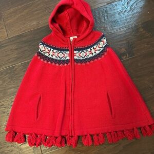 Land’s End Red Sweater Hooded Poncho/Cape